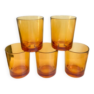 Set of 5 large amber water glasses from the 70s