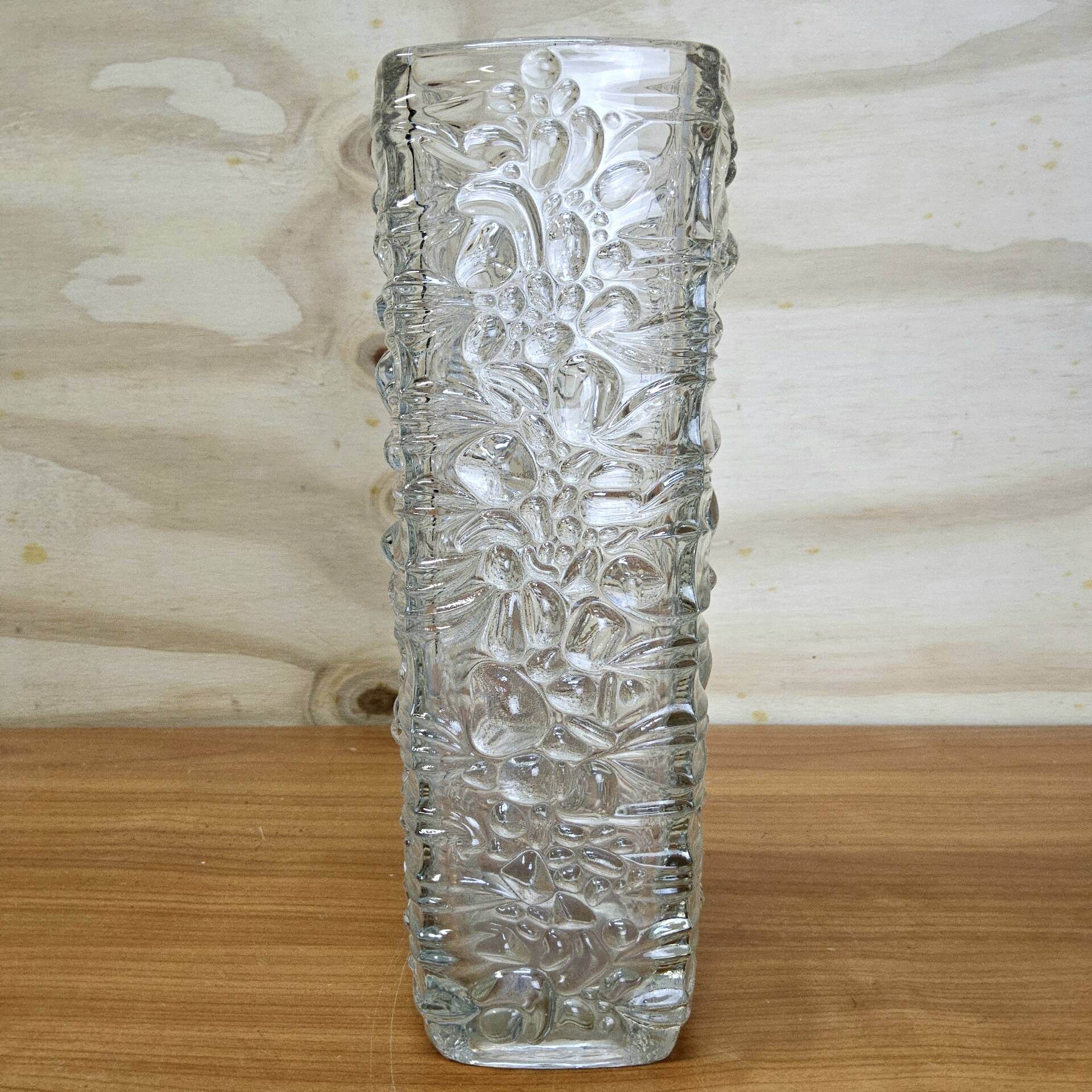 Vintage glass vase bubble texture (Hermanova Hut, 1968)