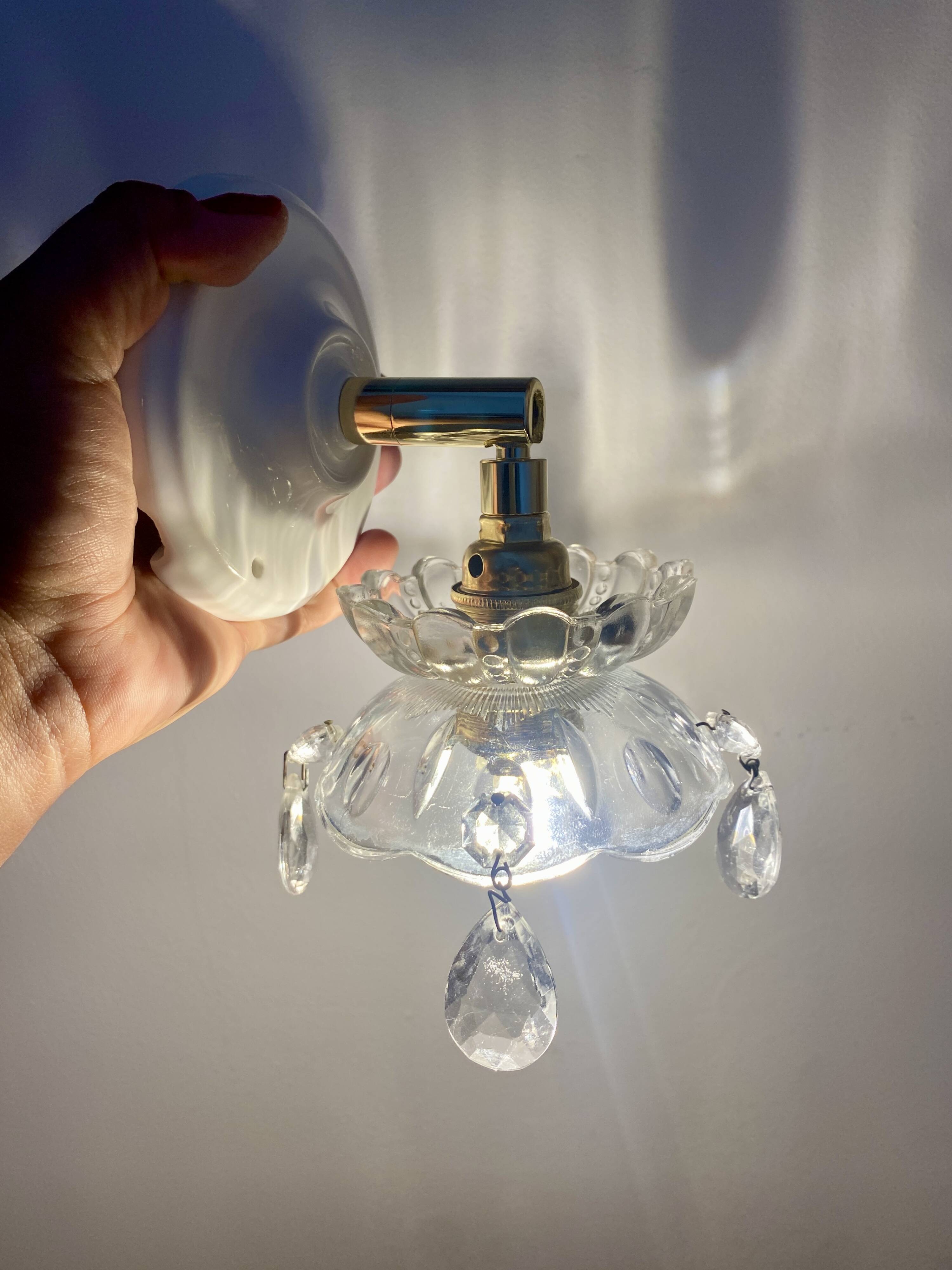 Vintage glass lampshade wall lamp with antique tassels