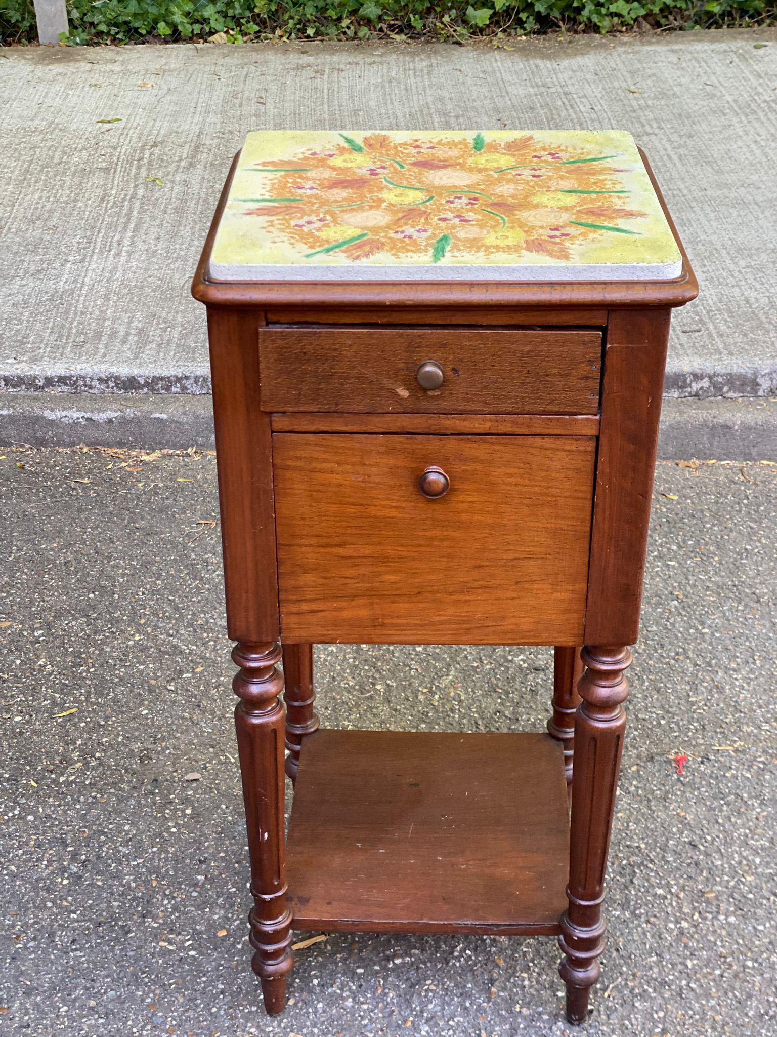 19th-century solid wood Henri II bedside table
