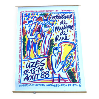 Affiche 1er festival de musique et de rue à Uzès - Gard - 1988