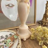 Opalescent glass lamp, new 2 M fabric cable, cotton lampshade