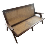 Banquette en rotin style Pierre Jeanneret