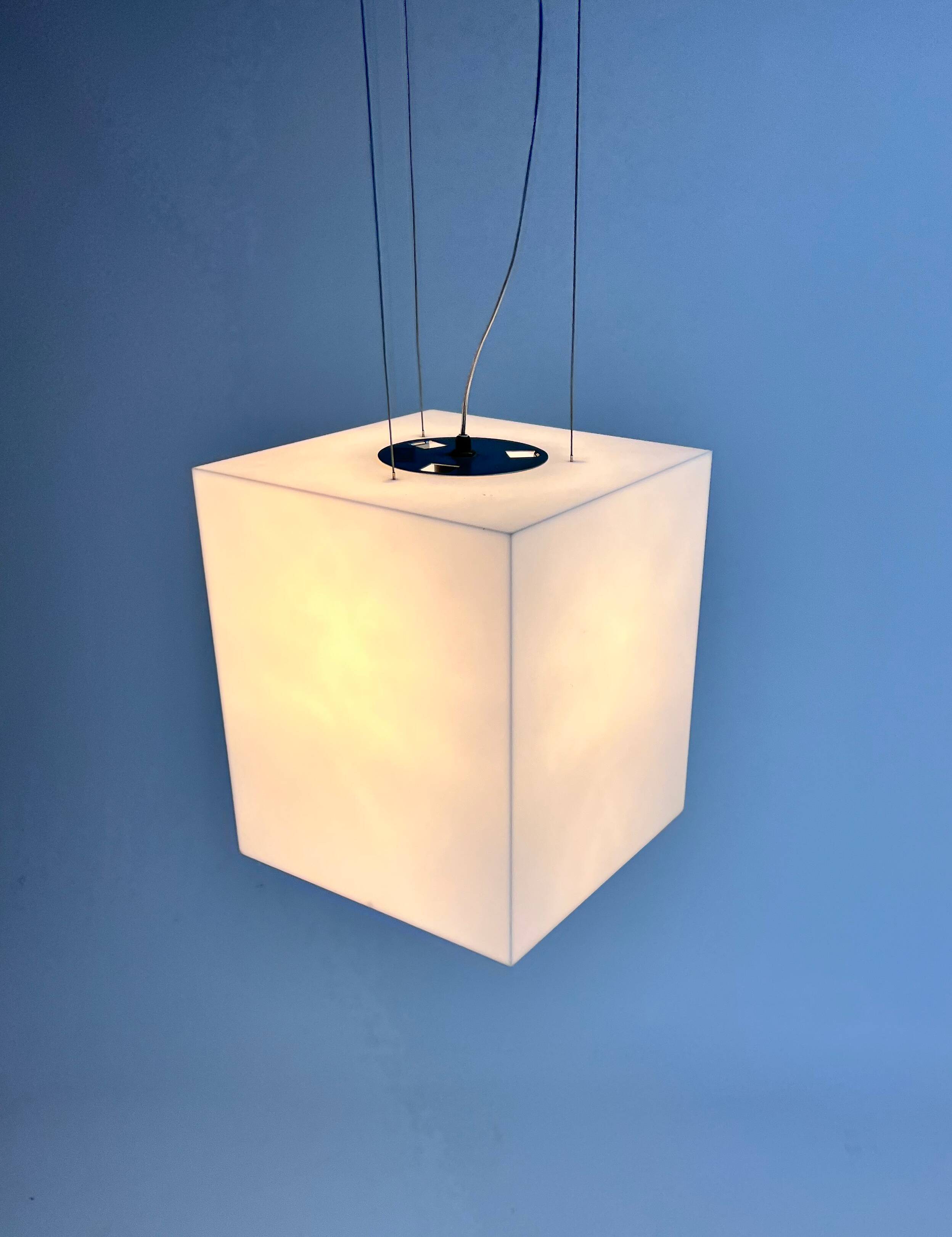 White plastic design cube pendant by Delta light Belgium, 1990s