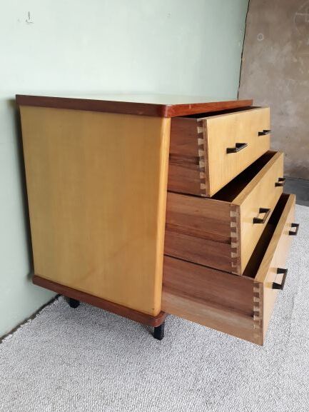 Chest of drawers in blond wood 3 drawers 60s