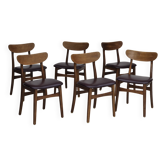 1960s, set of 6 Danish dinning chairs, solid oak wood, reupholstered.
