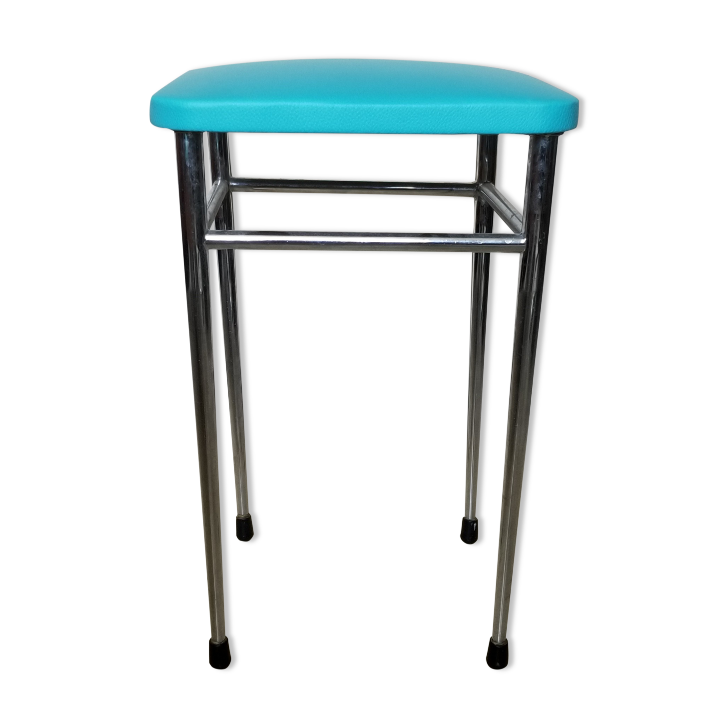 Vintage chromed stool in turquoise blue skai
