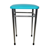 Vintage chromed stool in turquoise blue skai