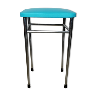 Vintage chromed stool in turquoise blue skai