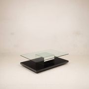 Cidue Mid Century Italian Black Lacquer, Mirror and Glass Coffee Table 1970