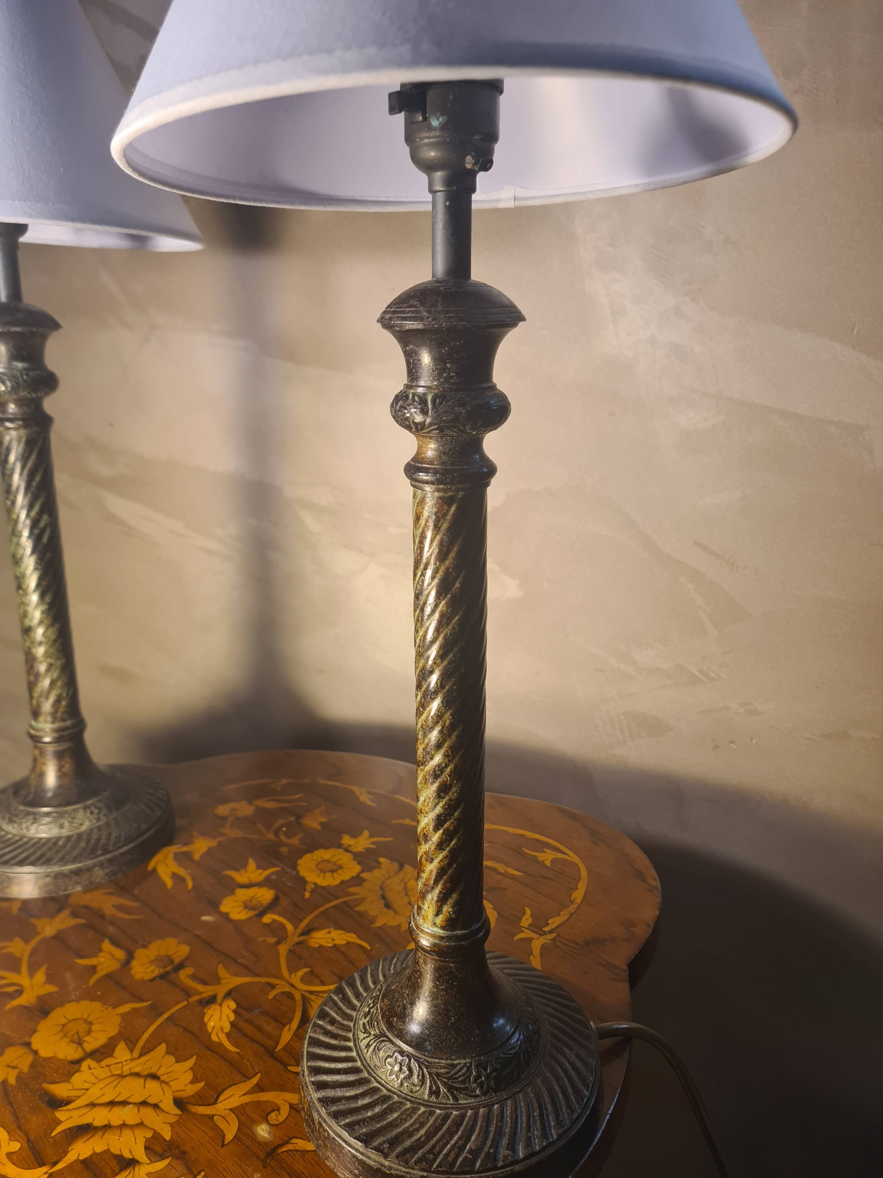 paire de lampes de chevet acier patiné 47x20 elec ok abat jour neuf tres be