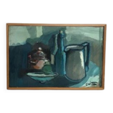 Nature morte à l'huile sur toile du milieu du siècle par O. Witner, encadrée, 50 × 34 cm