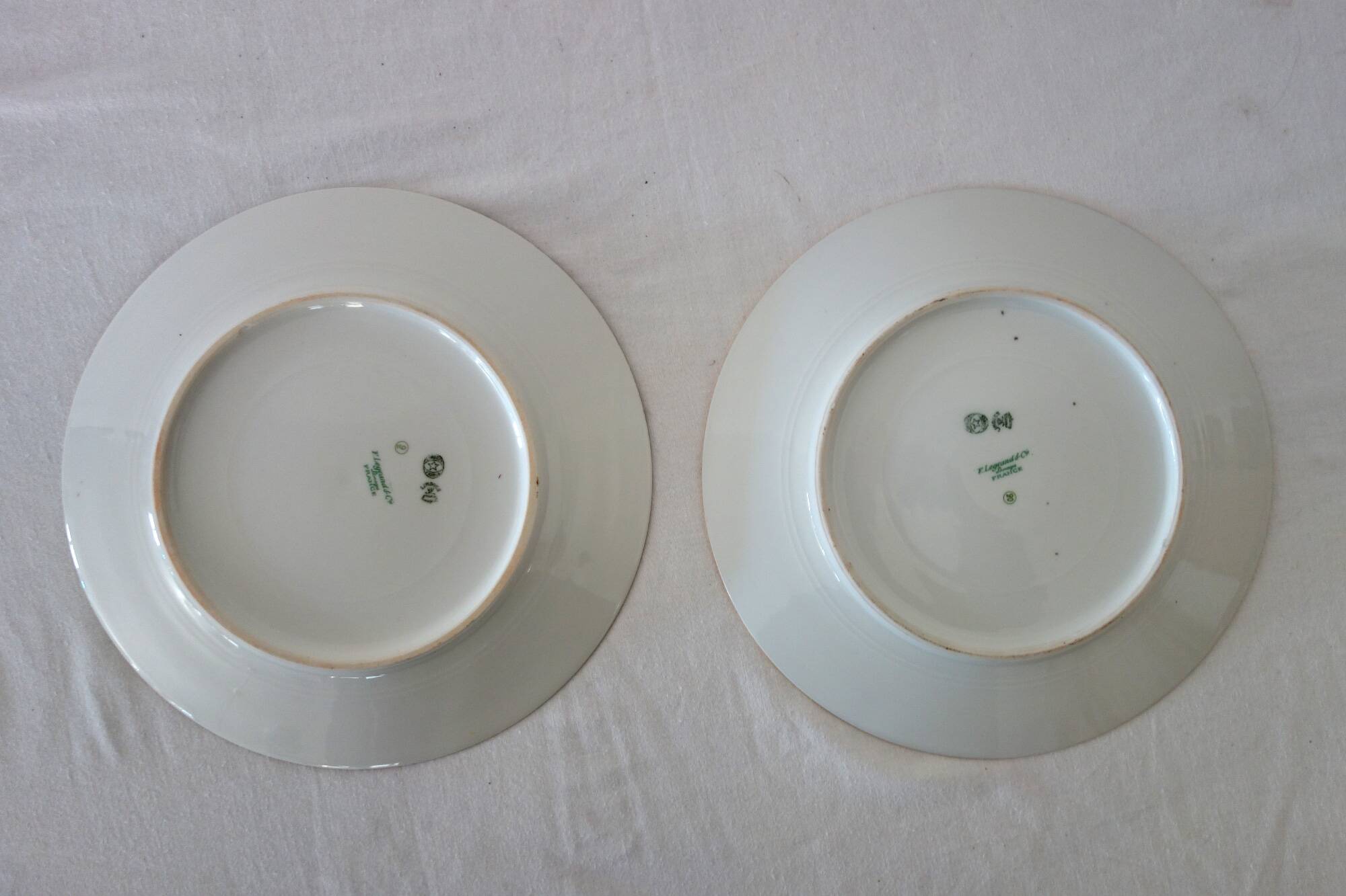 2 dinner plates, soup plates, dessert plates and Legrand Limoges 1920 relish dish