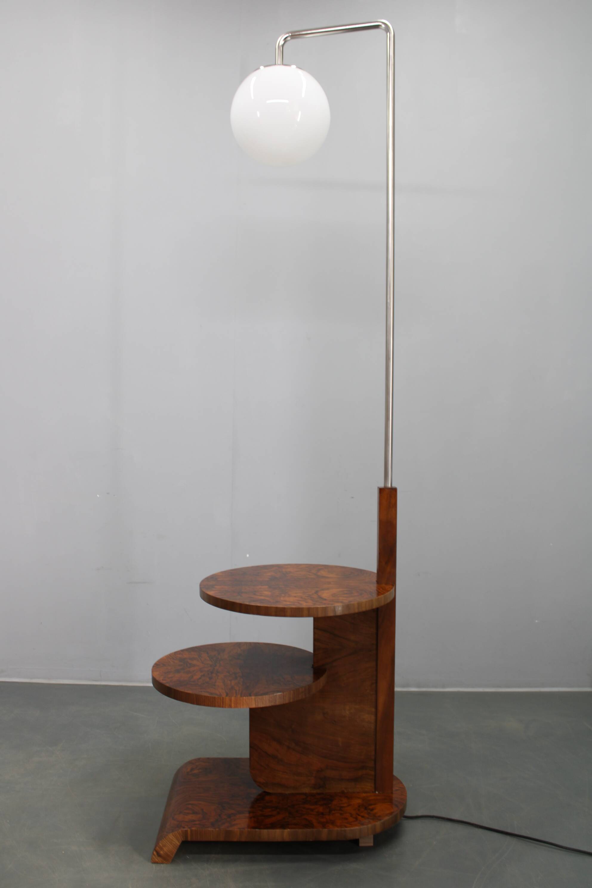 Art Deco floor lamp with shelves, Czechoslovakia, 1930s