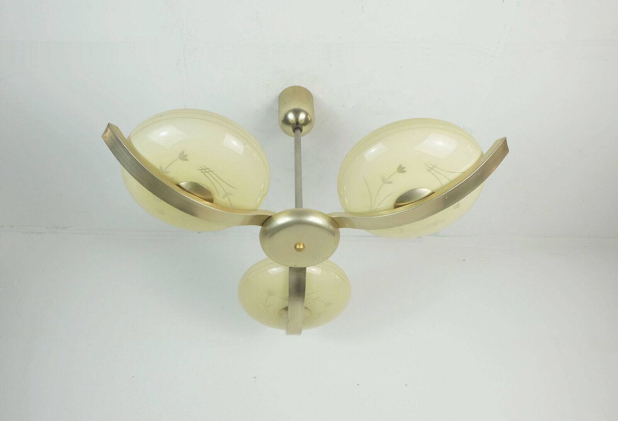 Art deco ceiling light with 3 glass shades 1930s 40s glass and metal 30s avantgarde design