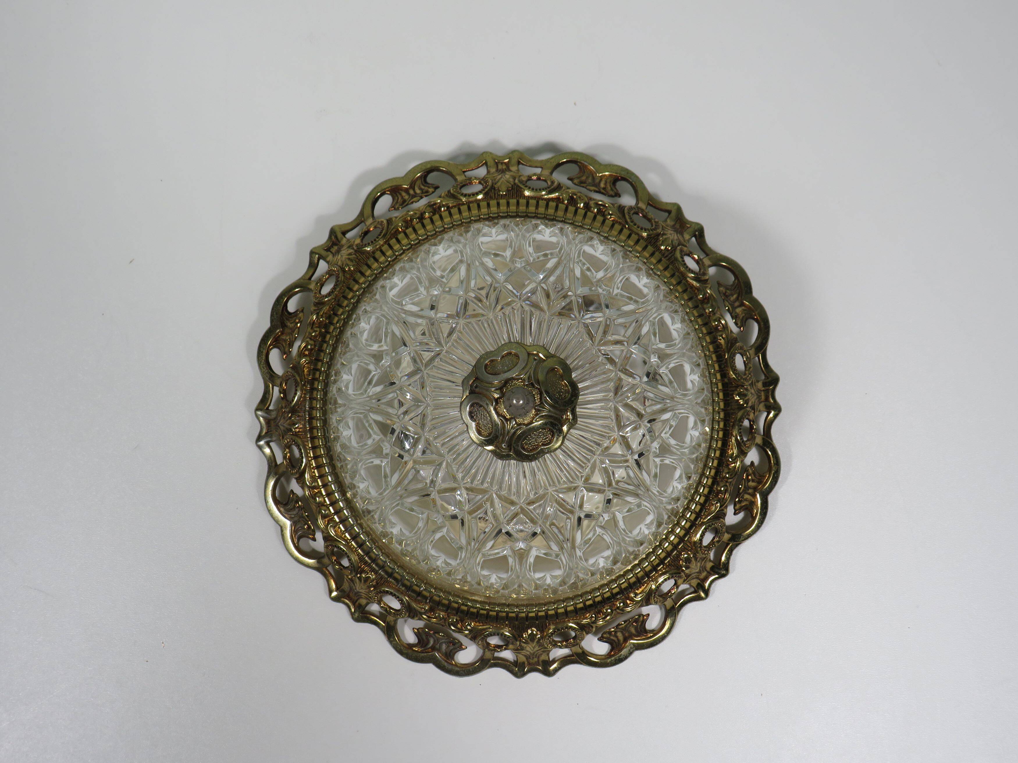 Vintage ceiling light, round, cut glass