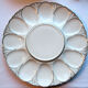 Assiette à huîtres en barbotine Limoges Charles Ahrenfeldt: 6 coquilles argent