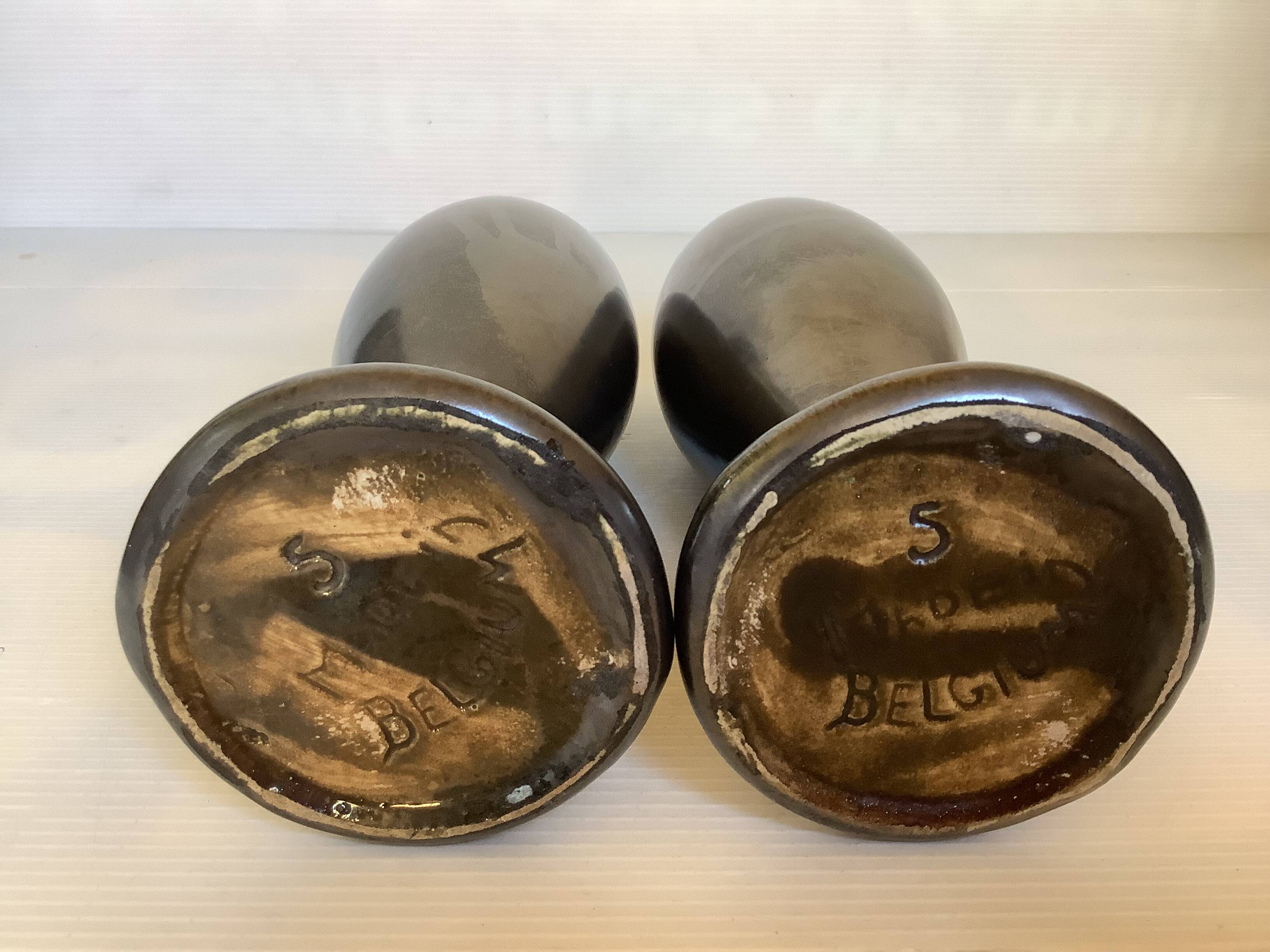 Pair of flamed ceramic vases Thulin Made in Belgium