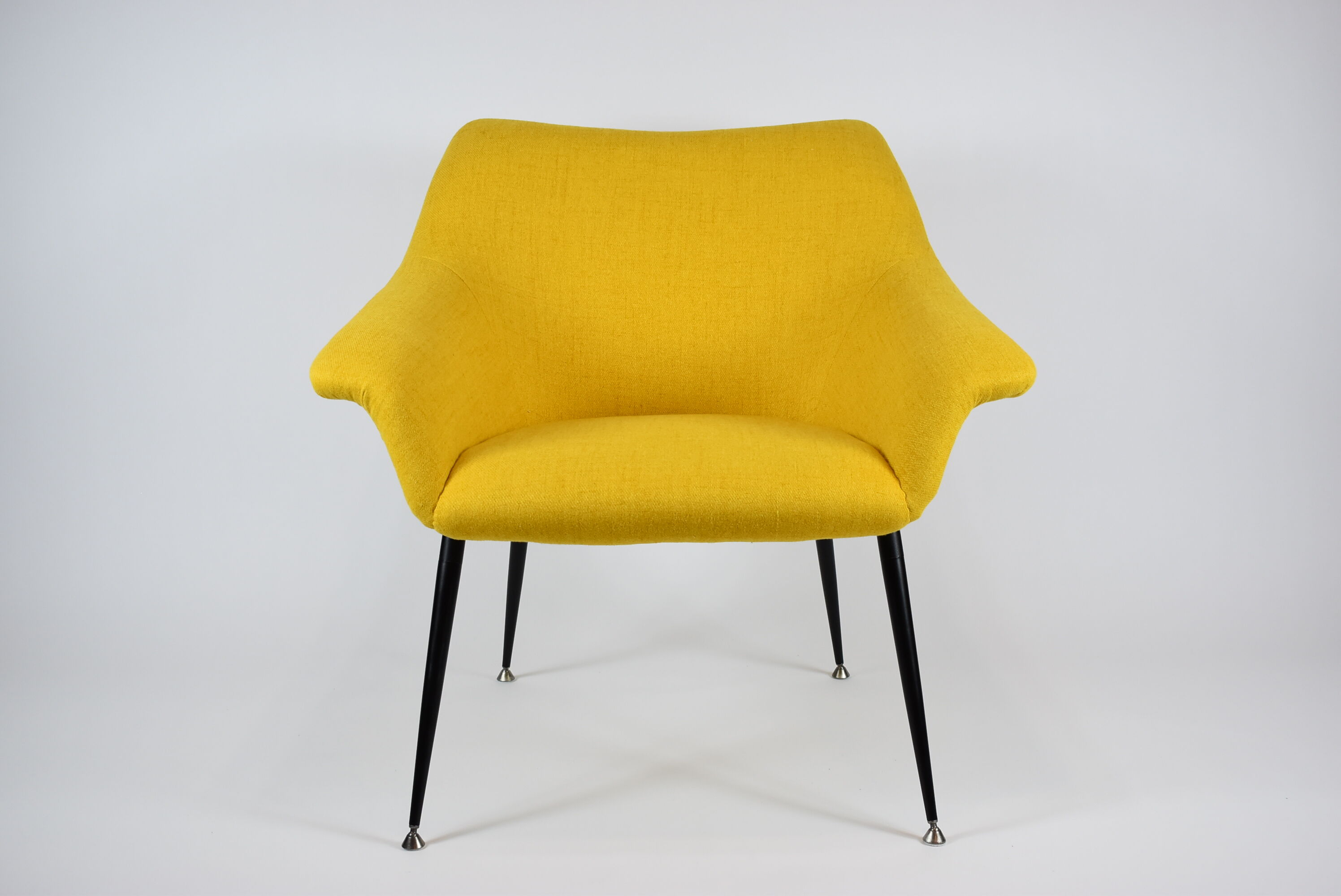 Mid-century armchair Shell, 1960s, NRD, yellow fabric, restored