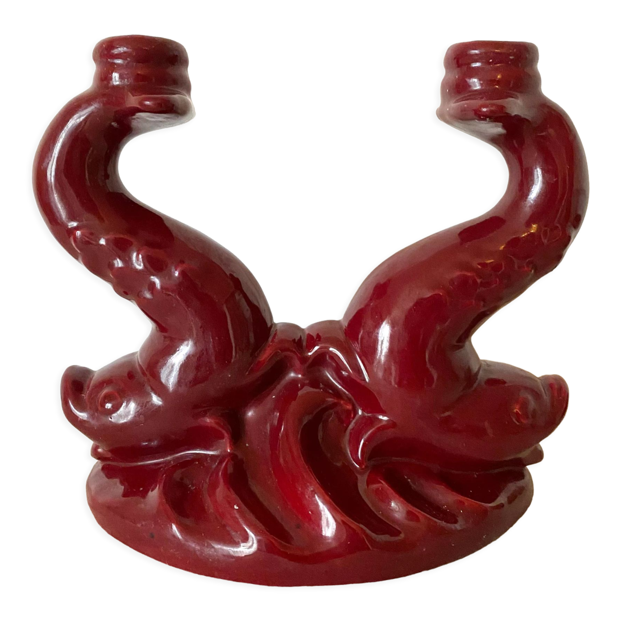 Red ceramic zoomorphic candle holder