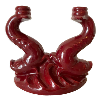 Red ceramic zoomorphic candle holder