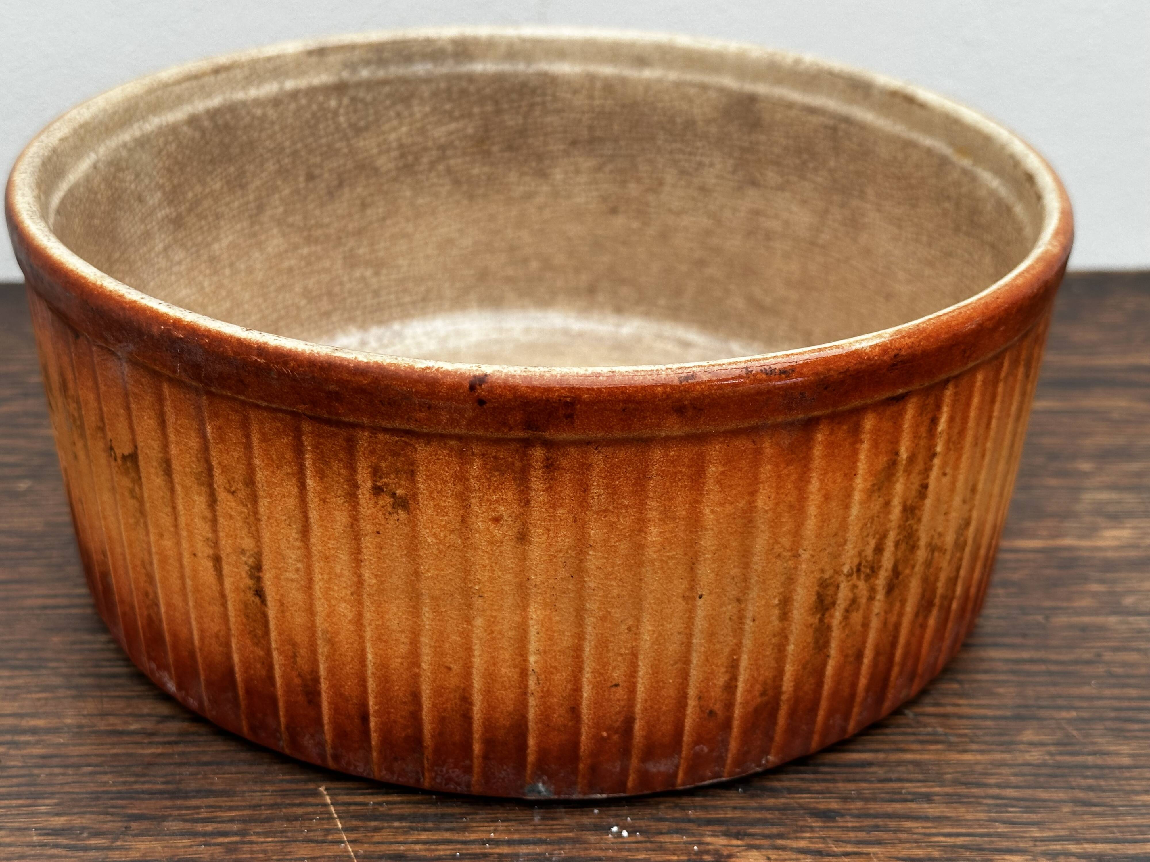 Flat Soufflé Mold in Stoneware, DUROFEU Brand, early 20th century