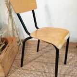 Series of 4 wooden and metal school chairs