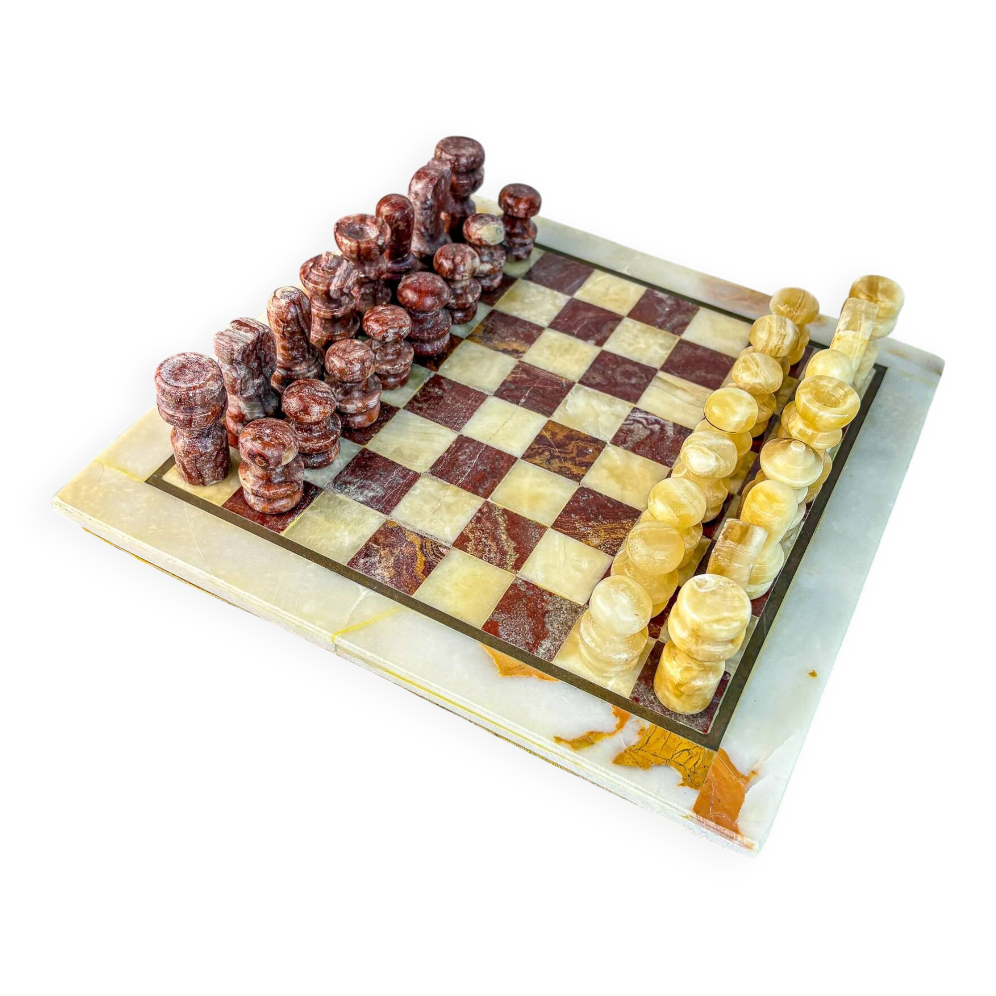 Vintage Italian genuine alabaster chess set with carved pieces, 1970s