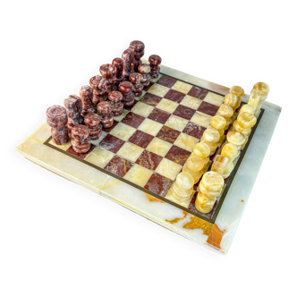 Vintage Italian genuine alabaster chess set with carved pieces, 1970s