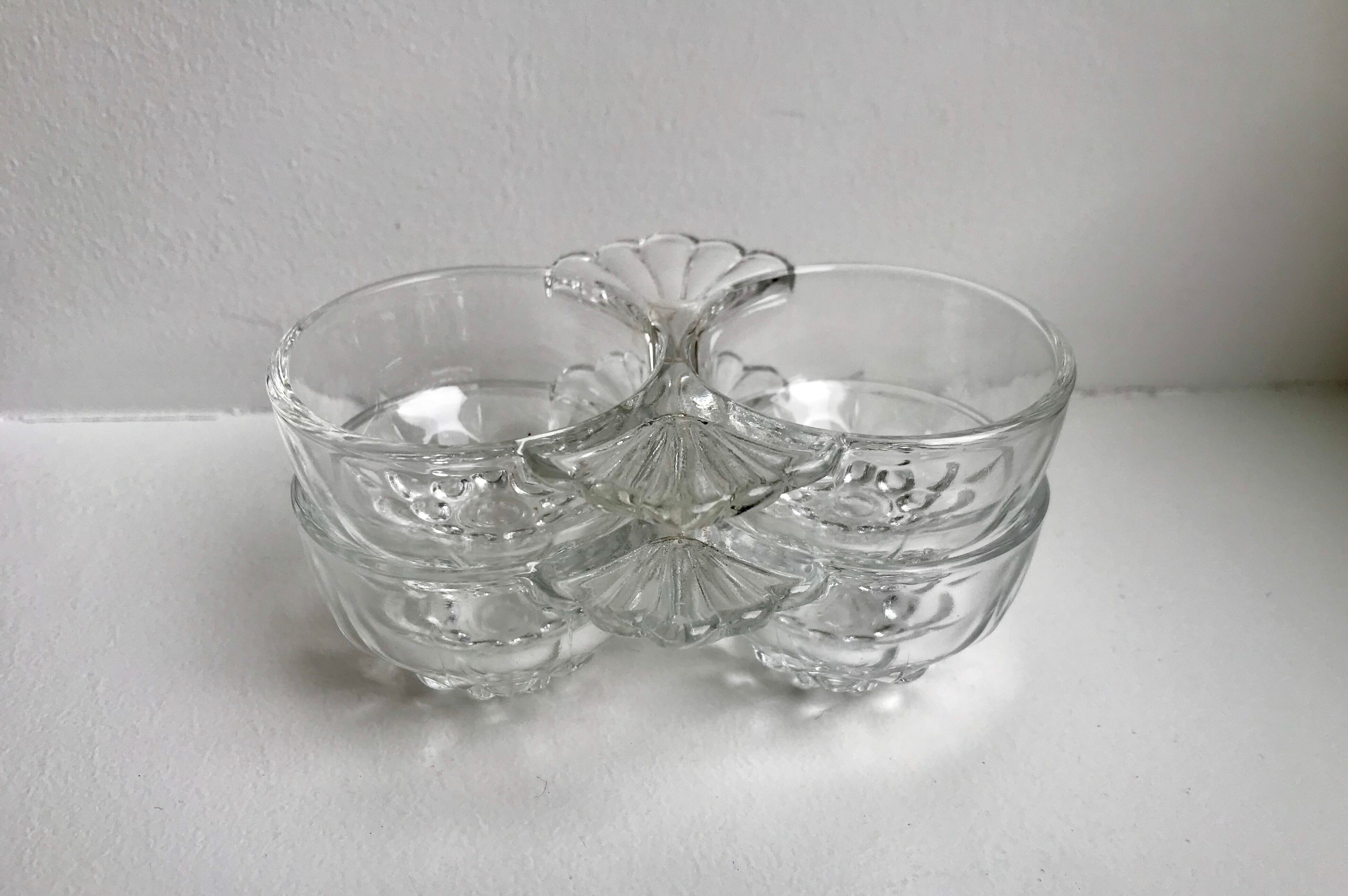 Duo of salt shakers / glass salters 50s