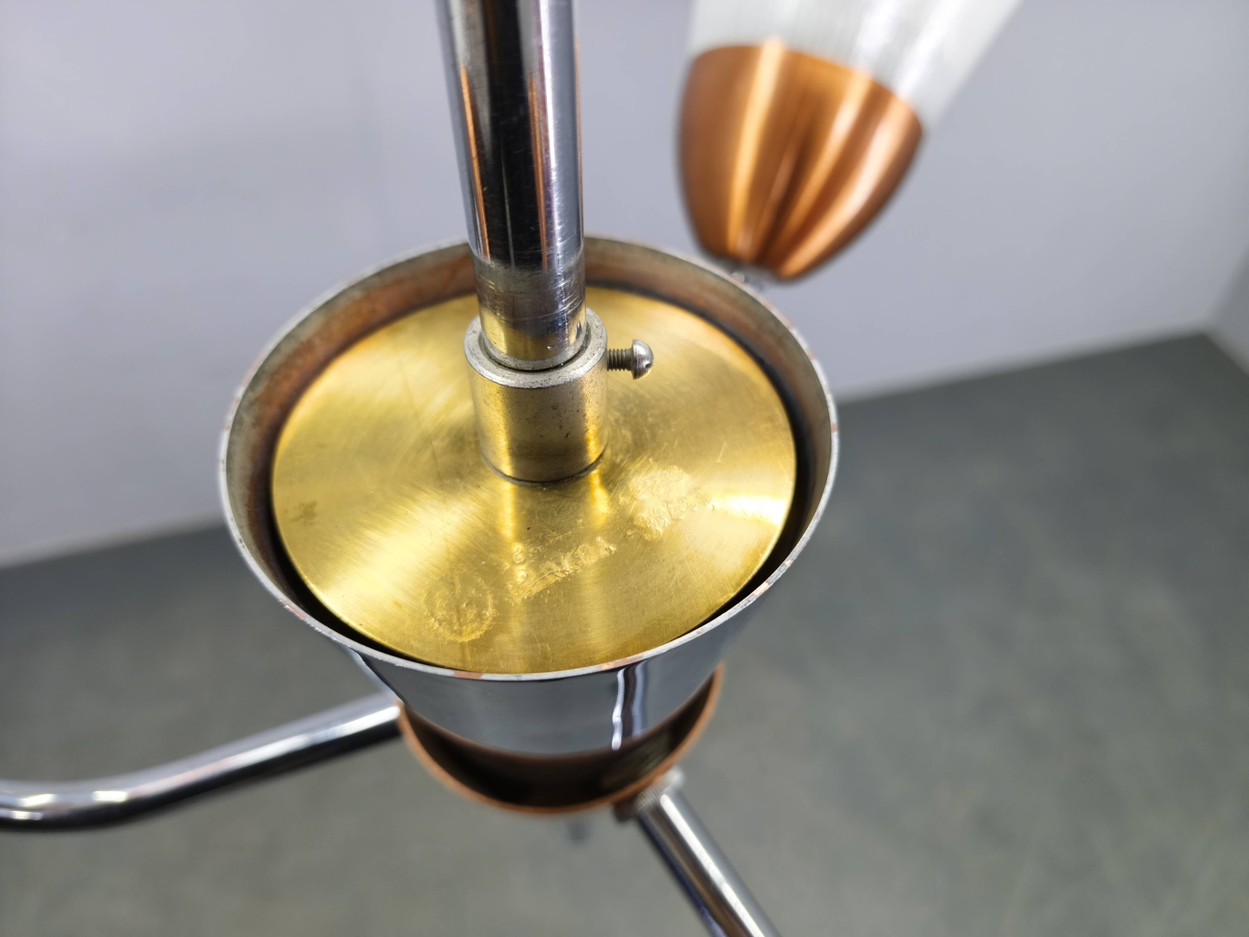 Mid-Century Pendant Light, Copper and Chrome, Czechoslovakia, 1970s
