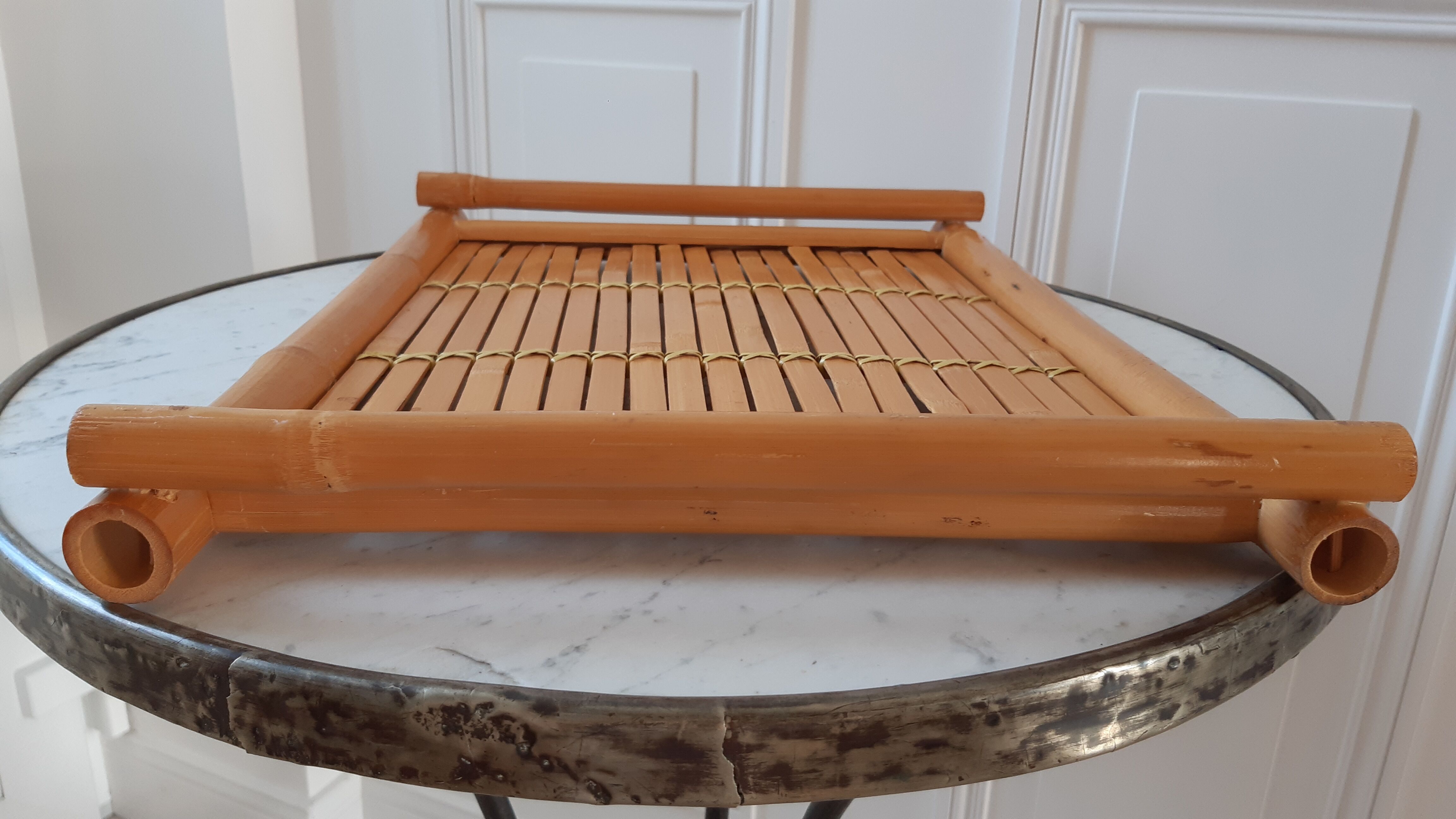 Large tray in bamboo and rattan 70s