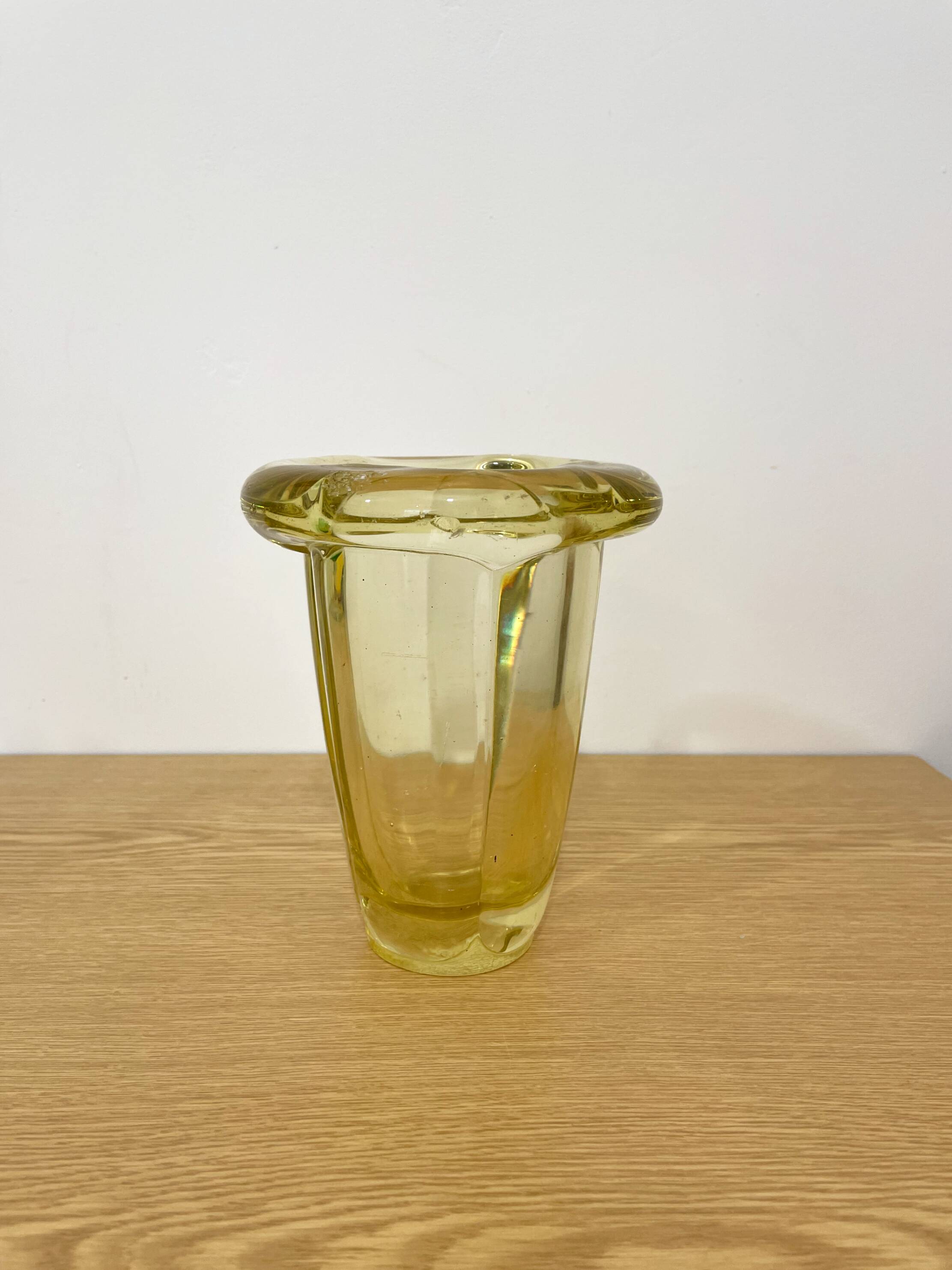 Art Deco vase in thick glass with an inverted rim, 1930s to 1950s.