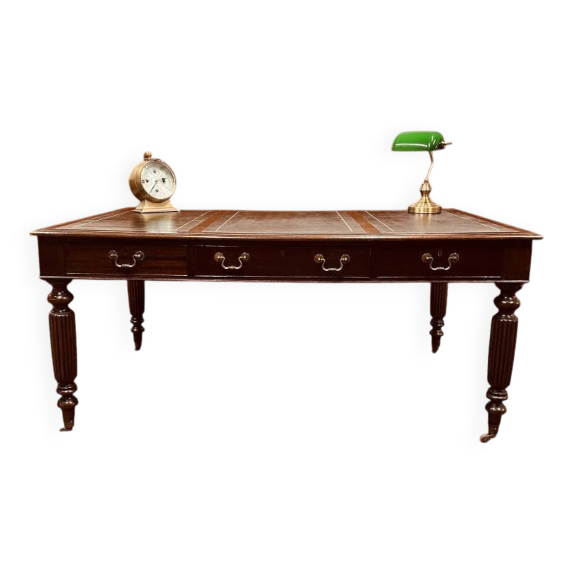 Old English Writing Desk with black leather top
