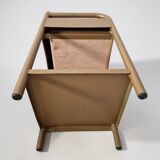 Vintage bedside tables in metal and brown beige wood.