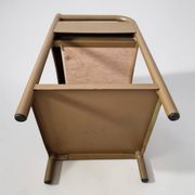 Vintage bedside tables in metal and brown beige wood.