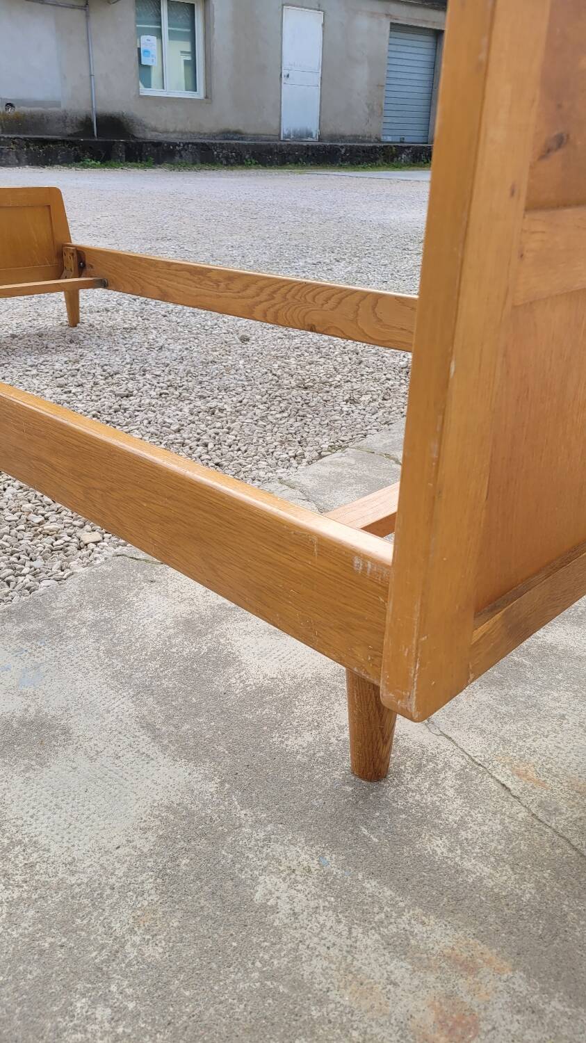 Vintage rattan and solid oak bed 1950s design