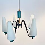 Dutch suspension lamp in wood steel and opaline glass
