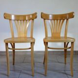Pair of Thonet-inspired bistro chairs in light beech