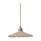 White scalloped opaline hanging and chrome metal sleeve