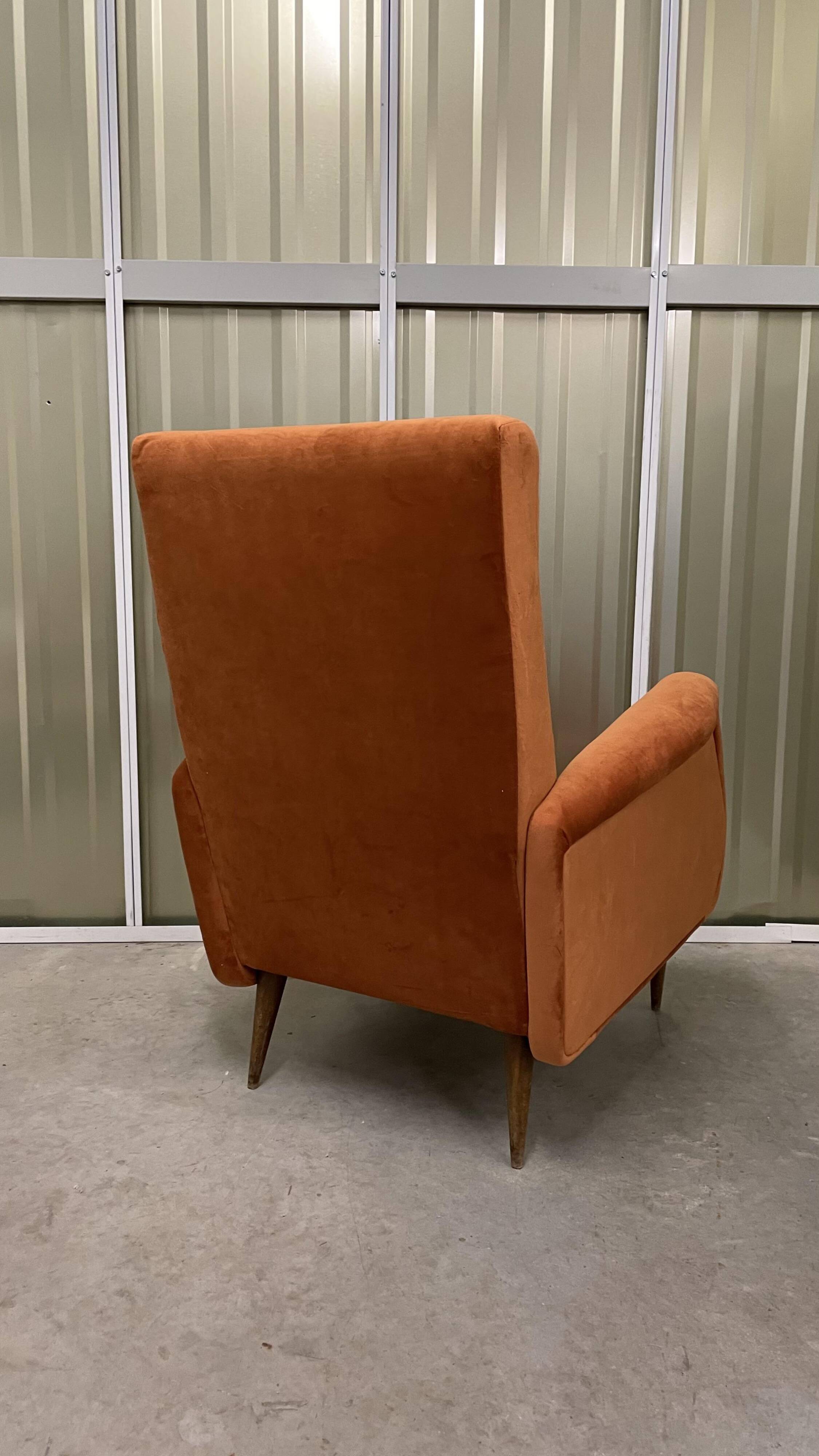 Italian armchair compass feet italy 60s reupholstered