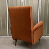 Italian armchair compass feet italy 60s reupholstered