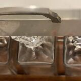 Portable Art Deco liquor cabinet in mahogany & metal with 3 Baccarat crystal bottles.