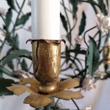 Lustre cage tôle et fleurs émaillées 19ème siècle