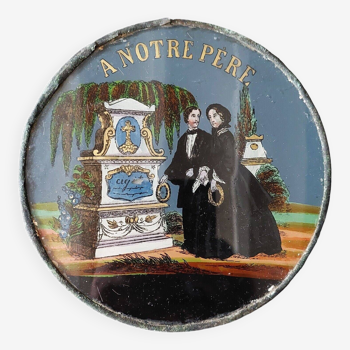 Mortuary medallion fixed under glass epitaph late 19th century