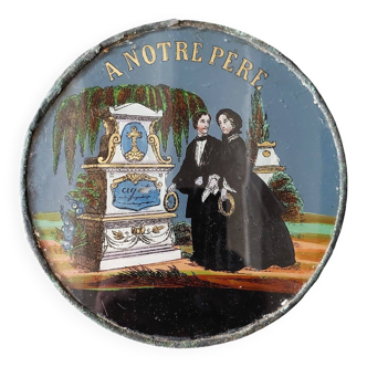 Mortuary medallion fixed under glass epitaph late 19th century