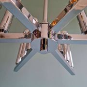 Chrome metal Space Age chandelier, 18 light points, 1970.