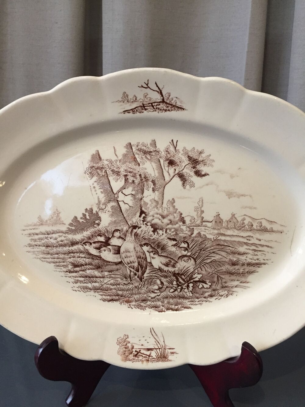 OVAL SERVING DISH IN TER DE FER MODEL BURGUNDY LONGCHAMP DECOR HUNTING