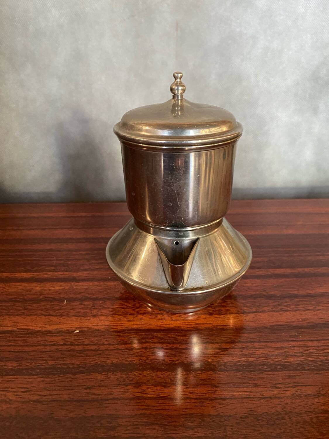 Antique TASSUNIC Teapot Silver Metal + Wooden Handle United France Vintage