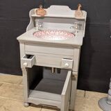 Old vanity unit in patinated wood gray basin earthenware rocker bathroom